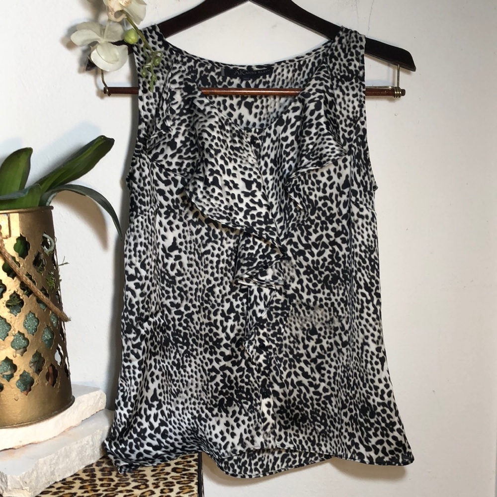 AK Anne Klein Leopard‎ Cheetah Print Sleeveless Ruffled Top
